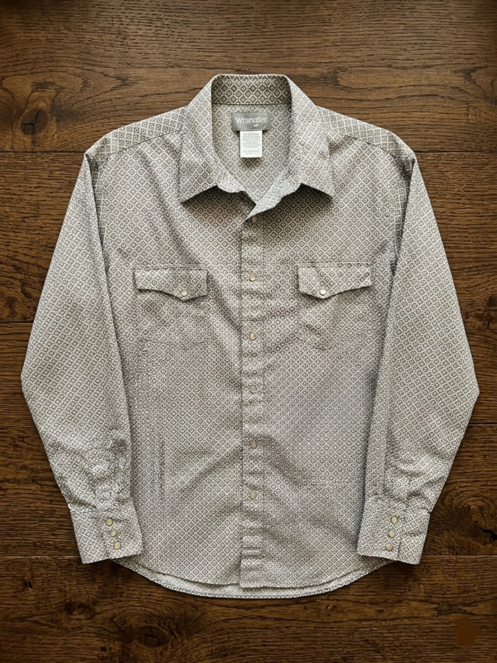 Vintage Wrangler Wrancher Western Pearl Snap Shirt XL Grey Geometric Diamond Men